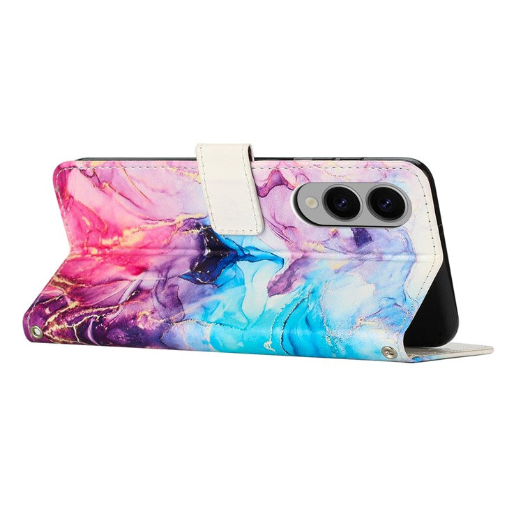 For Samsung Galaxy S25 Edge Stand Case Marble Pattern PU Leather Wallet Phone Cover - Pink  /  Purple
