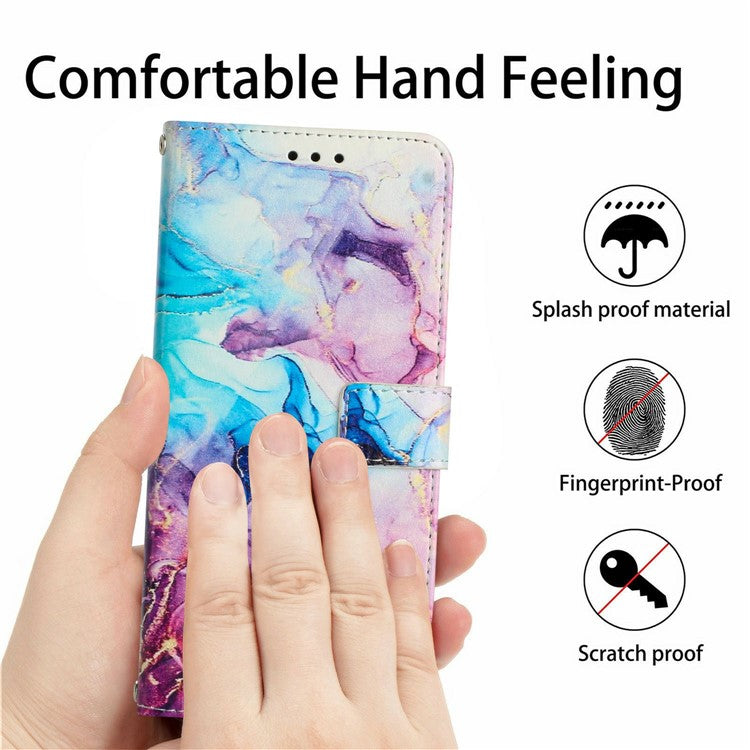 For Samsung Galaxy S25 Edge Stand Case Marble Pattern PU Leather Wallet Phone Cover - Pink  /  Purple