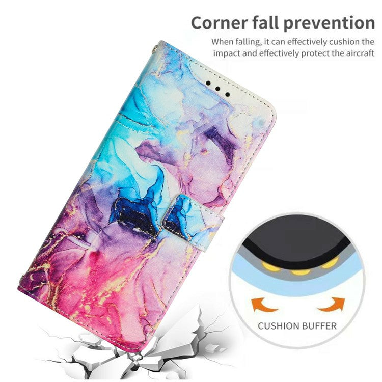 For Samsung Galaxy S25 Edge Stand Case Marble Pattern PU Leather Wallet Phone Cover - Pink  /  Purple