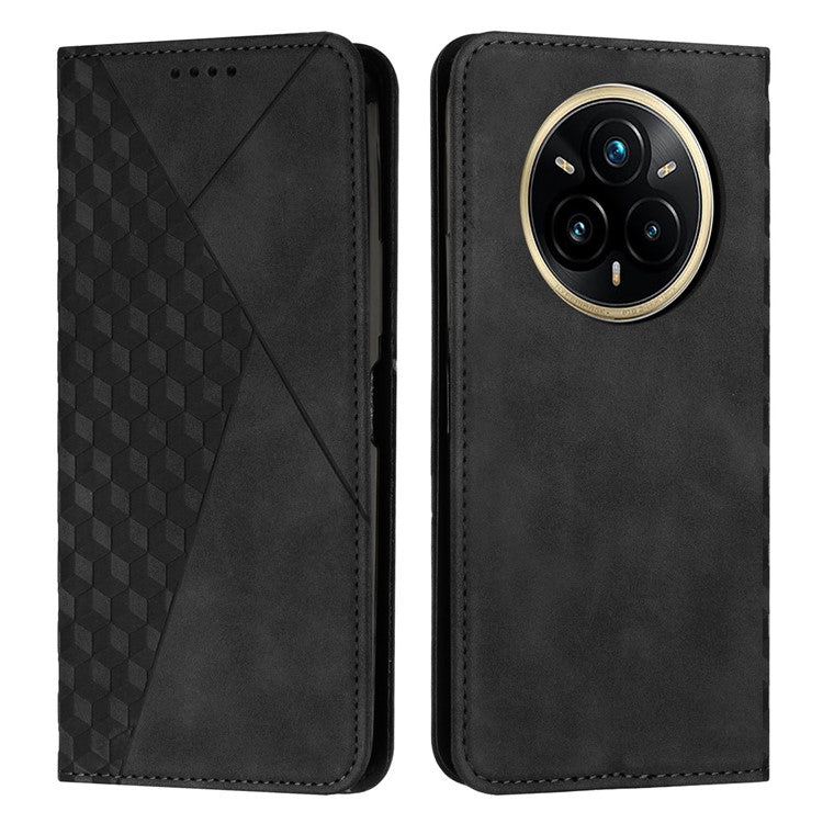 For Realme 14 Pro+ 5G Case Wallet Leather Phone Cover Pattern Imprinted - Black