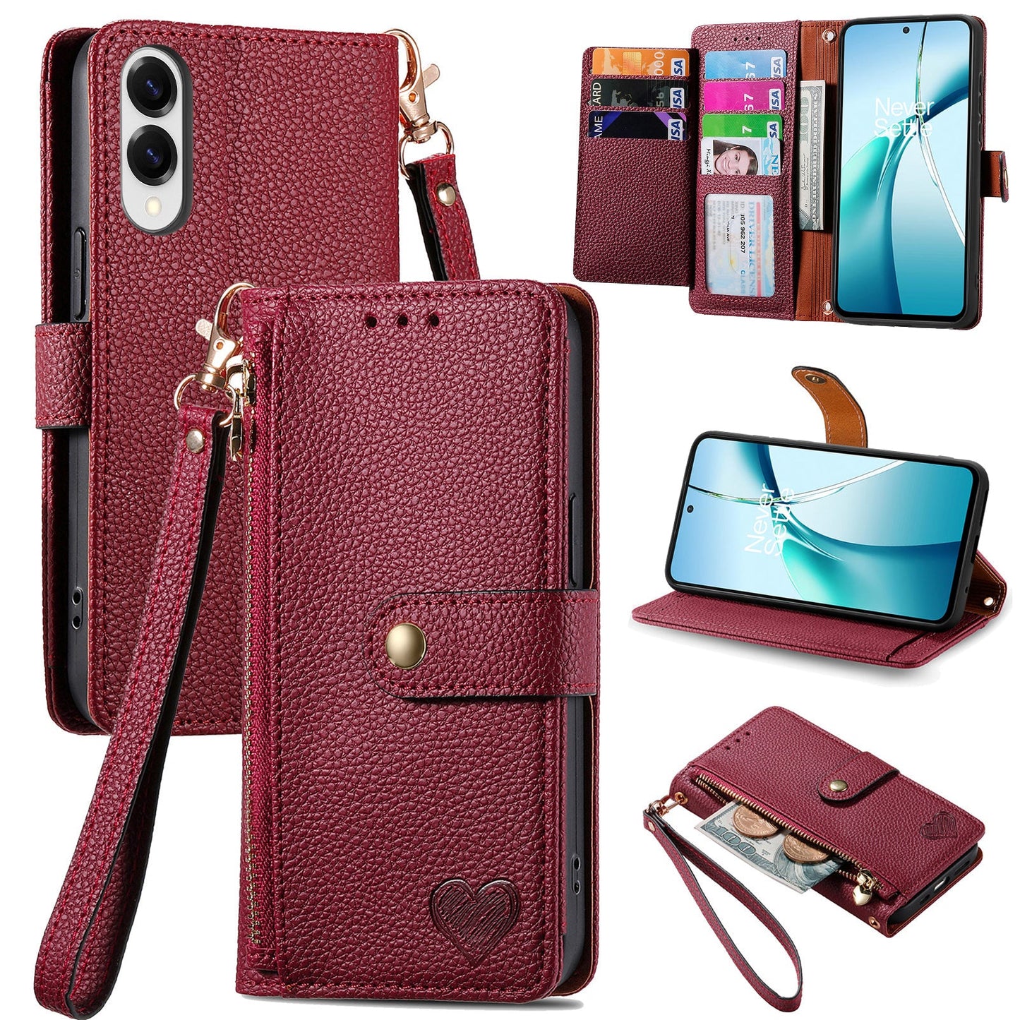 For Samsung Galaxy S25 Edge Case RFID Blocking Zipper Pocket Leather Wallet Phone Cover - Red