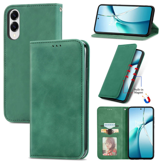 For Samsung Galaxy S25 Edge Leather Case with Card Holder Magnetic Absorption Phone Cover - Green
