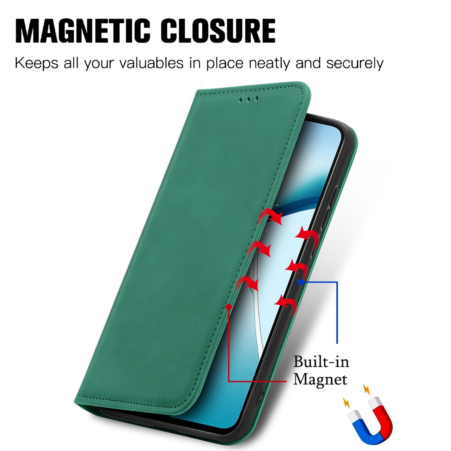 For Samsung Galaxy S25 Edge Leather Case with Card Holder Magnetic Absorption Phone Cover - Green
