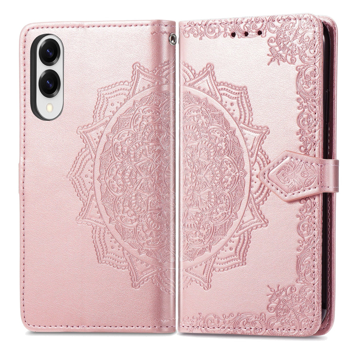 For Samsung Galaxy S25 Edge Wallet Case Mandala Flower Leather Phone Cover Stand - Rose Gold