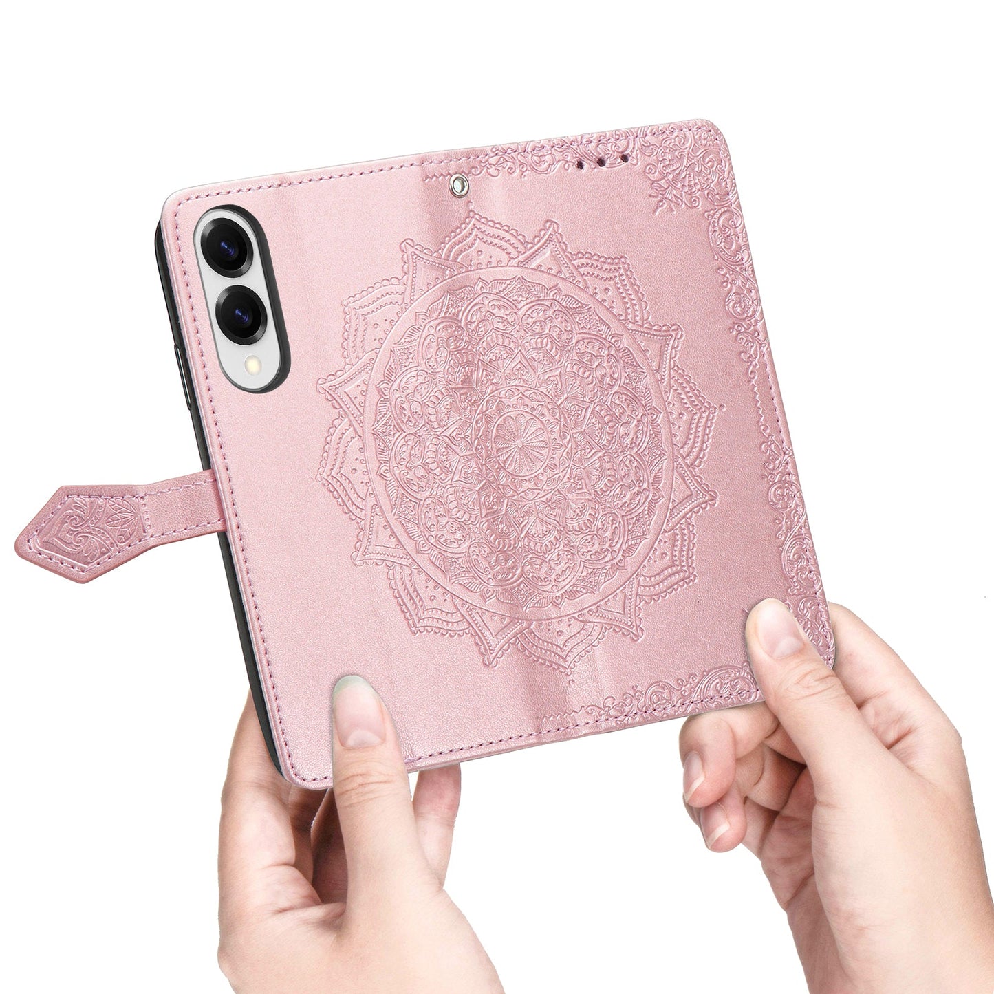 For Samsung Galaxy S25 Edge Wallet Case Mandala Flower Leather Phone Cover Stand - Rose Gold