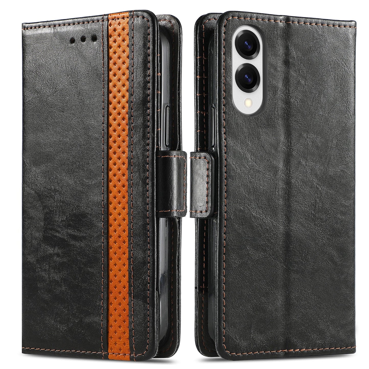 For Samsung Galaxy S25 Edge Case CASENEO 002 Series RFID Blocking Leather Wallet Stand Phone Cover - Black