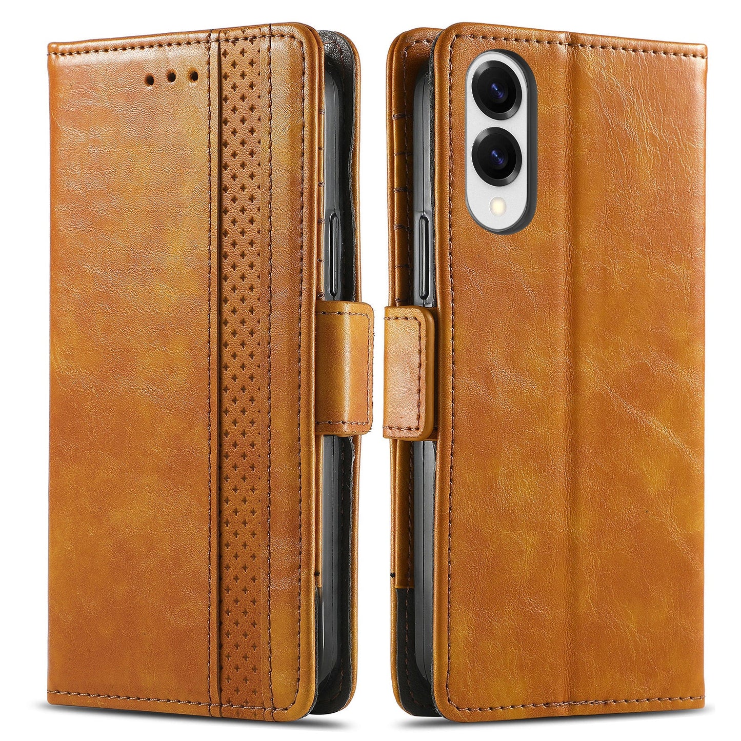 For Samsung Galaxy S25 Edge Case CASENEO 002 Series RFID Blocking Leather Wallet Stand Phone Cover - Khaki