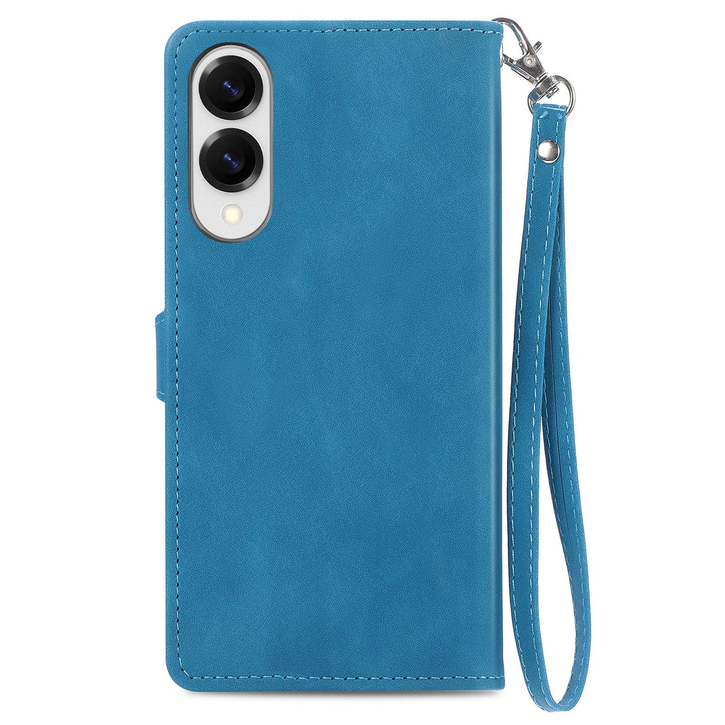 For Samsung Galaxy S25 Edge Zipper Wallet Case with Strap Flower Imprint PU Leather Phone Cover - Blue