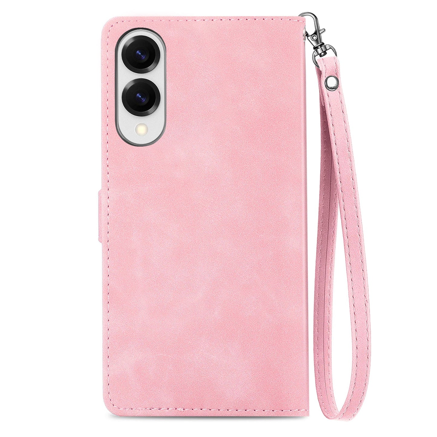 For Samsung Galaxy S25 Edge Zipper Wallet Case with Strap Flower Imprint PU Leather Phone Cover - Pink