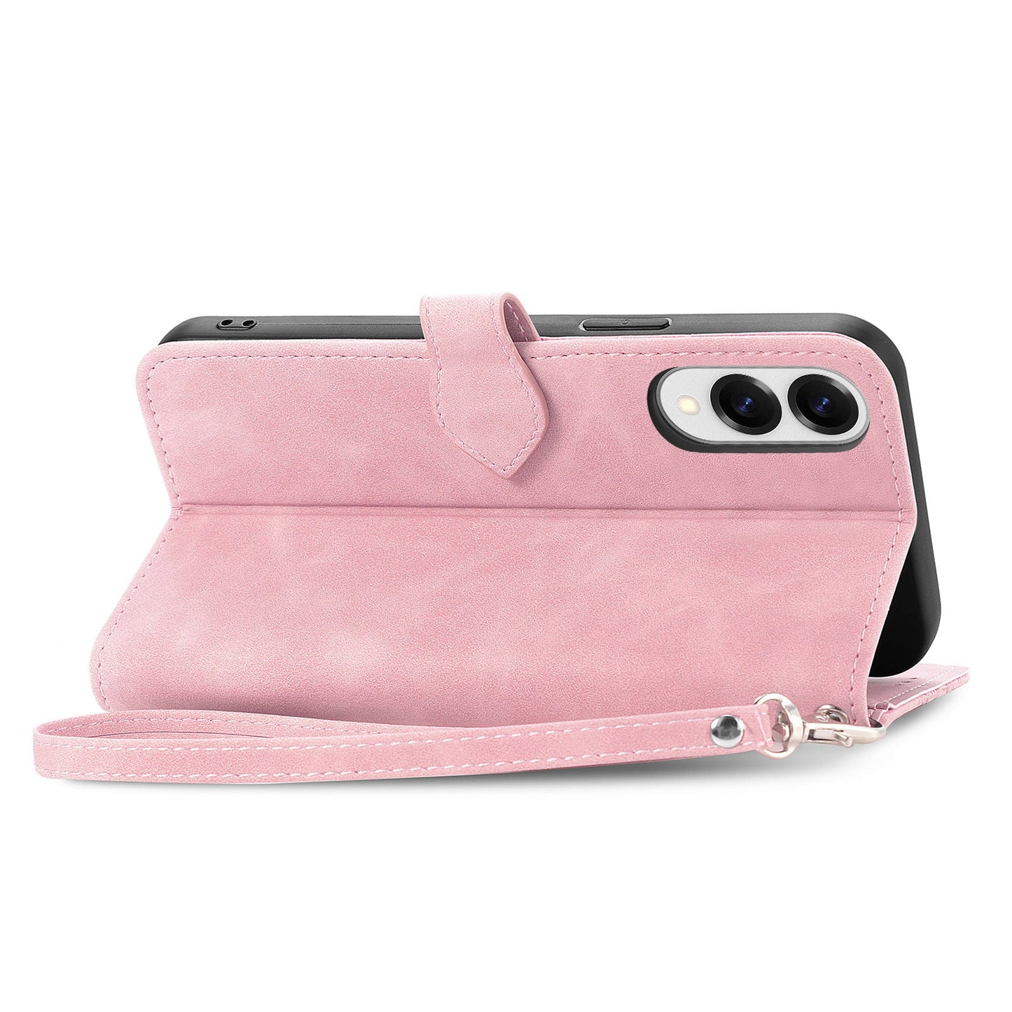 For Samsung Galaxy S25 Edge Zipper Wallet Case with Strap Flower Imprint PU Leather Phone Cover - Pink