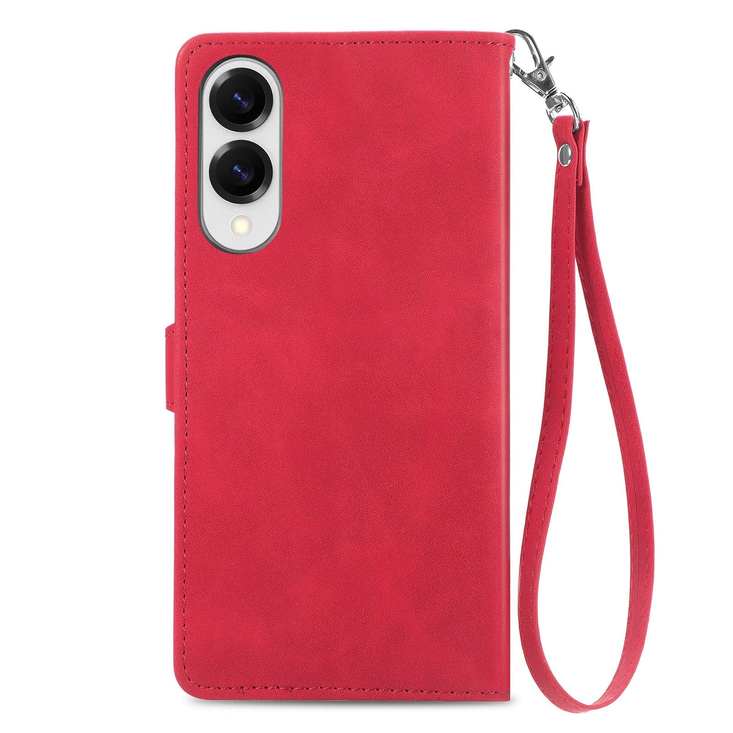 For Samsung Galaxy S25 Edge Zipper Wallet Case with Strap Flower Imprint PU Leather Phone Cover - Red