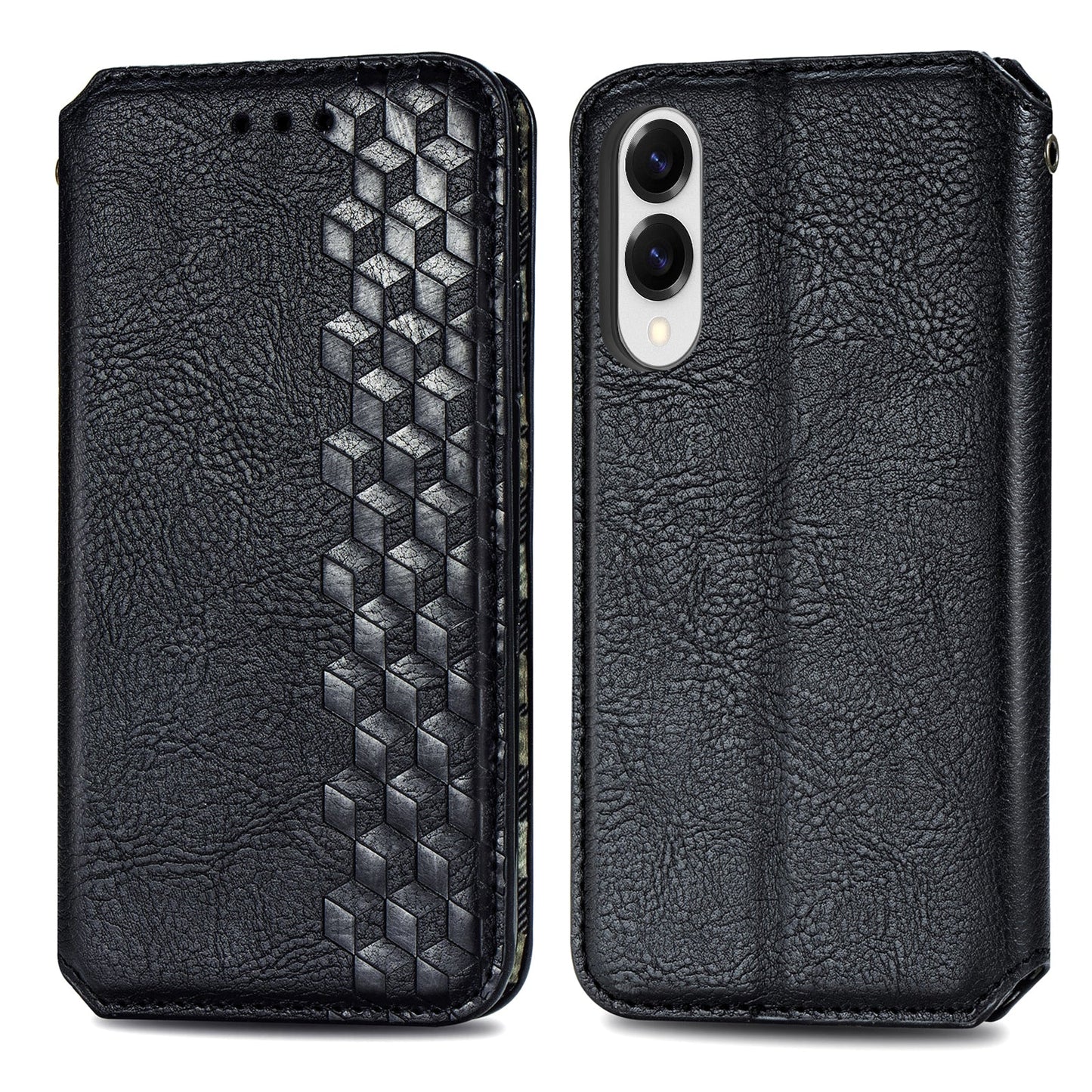 For Samsung Galaxy S25 Edge Case Rhombus Imprint PU Leather Wallet Phone Cover - Black