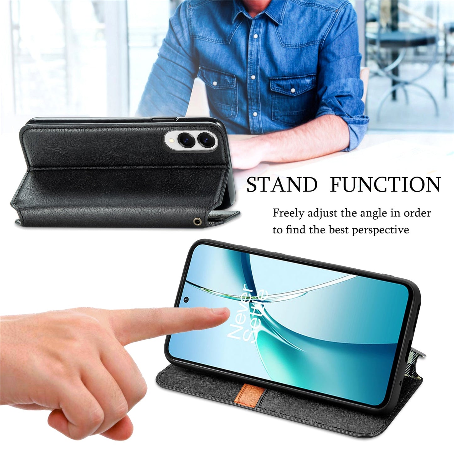 For Samsung Galaxy S25 Edge Case Rhombus Imprint PU Leather Wallet Phone Cover - Black