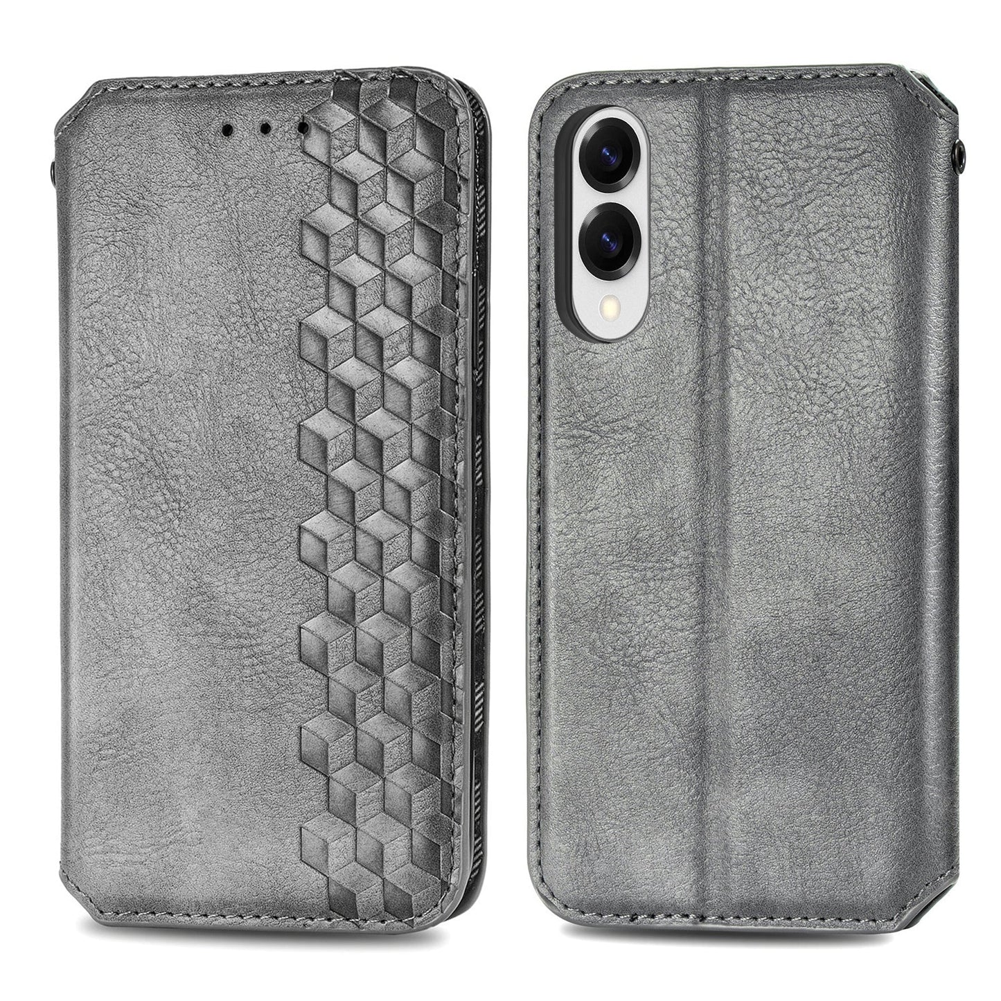 For Samsung Galaxy S25 Edge Case Rhombus Imprint PU Leather Wallet Phone Cover - Grey