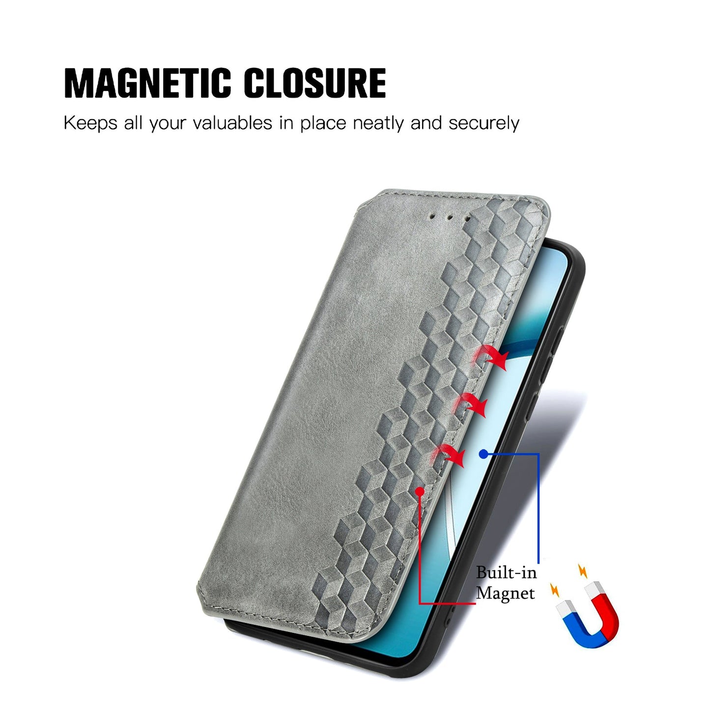 For Samsung Galaxy S25 Edge Case Rhombus Imprint PU Leather Wallet Phone Cover - Grey