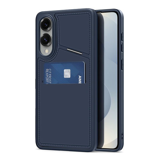 For Samsung Galaxy S25 Edge Magnetic Case DUX DUCIS Rafi II Series Leather Back Cover with RFID Blocking Card Slots - Blue