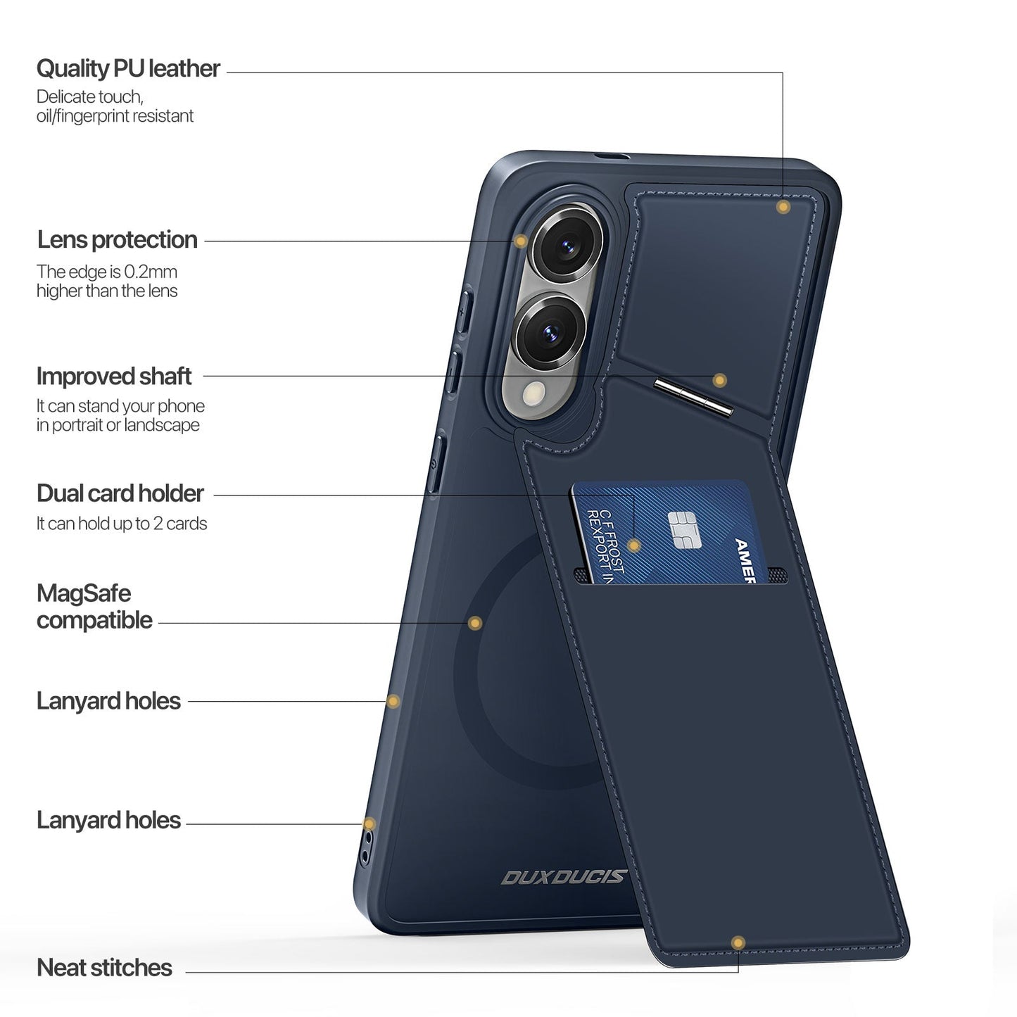 For Samsung Galaxy S25 Edge Magnetic Case DUX DUCIS Rafi II Series Leather Back Cover with RFID Blocking Card Slots - Blue