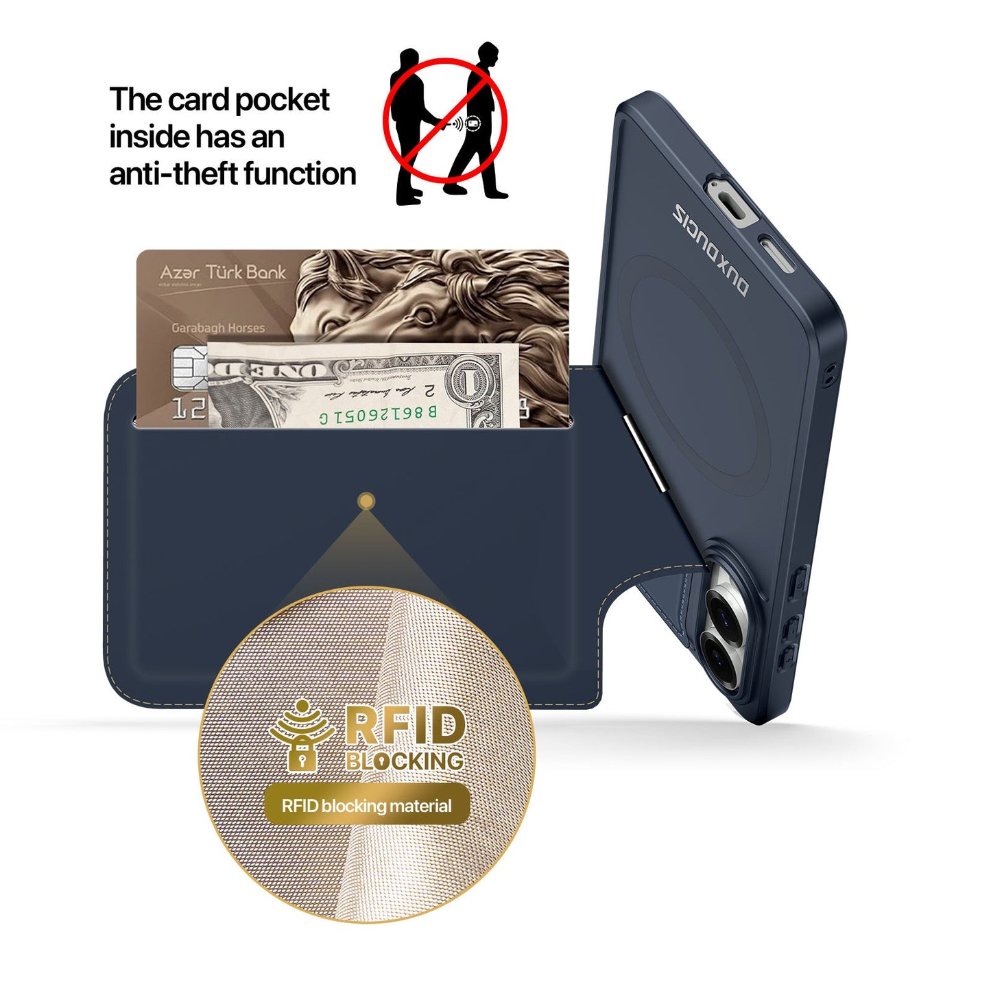 For Samsung Galaxy S25 Edge Magnetic Case DUX DUCIS Rafi II Series Leather Back Cover with RFID Blocking Card Slots - Blue