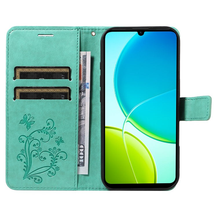For vivo Y29s 5G Wallet Case Floral Butterfly Imprinted Leather Phone Cover Stand -  Green