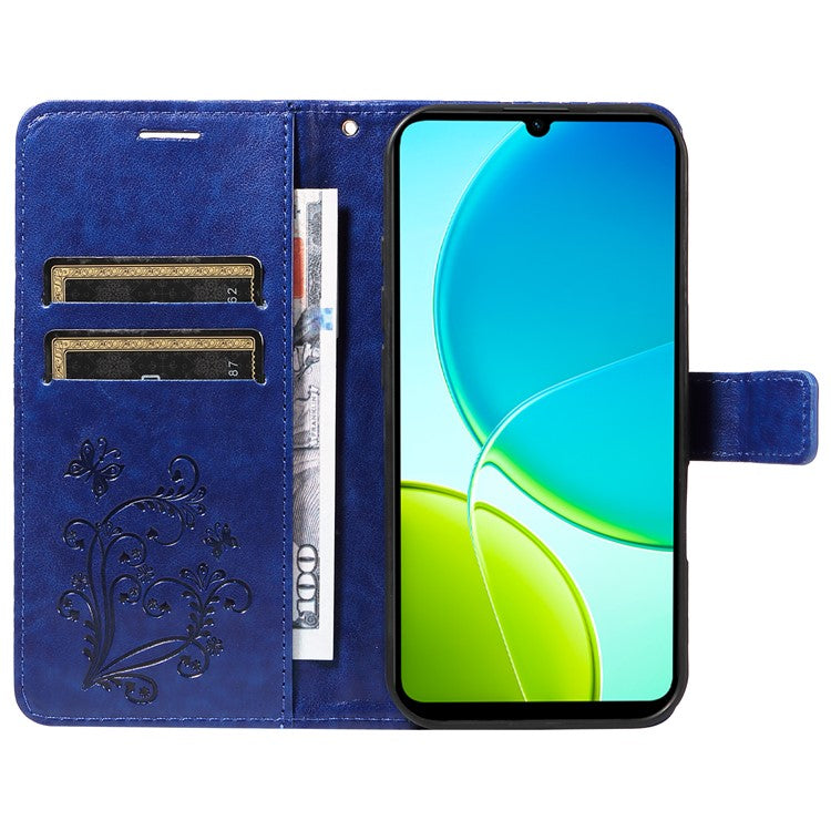 For vivo Y29s 5G Wallet Case Floral Butterfly Imprinted Leather Phone Cover Stand - Blue
