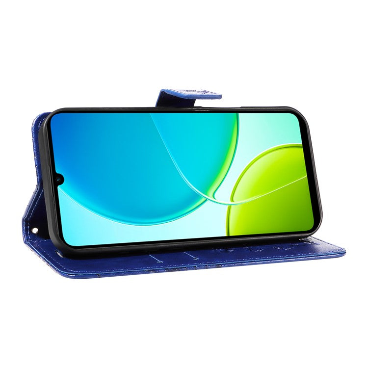 For vivo Y29s 5G Wallet Case Floral Butterfly Imprinted Leather Phone Cover Stand - Blue