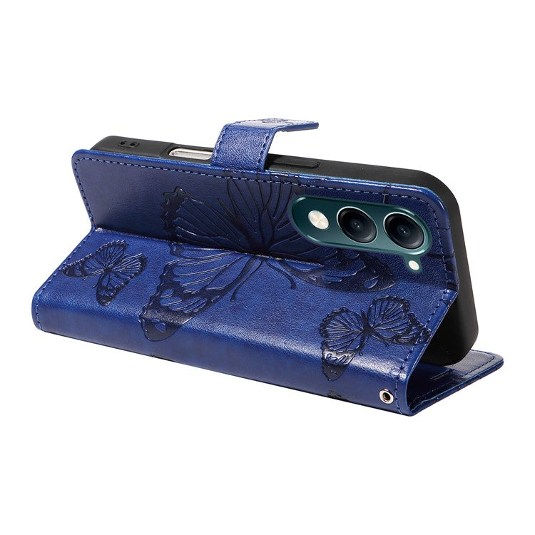 For vivo Y29s 5G Wallet Case Floral Butterfly Imprinted Leather Phone Cover Stand - Blue