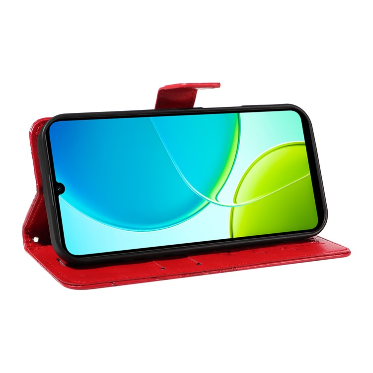 For vivo Y29s 5G Wallet Case Floral Butterfly Imprinted Leather Phone Cover Stand - Red