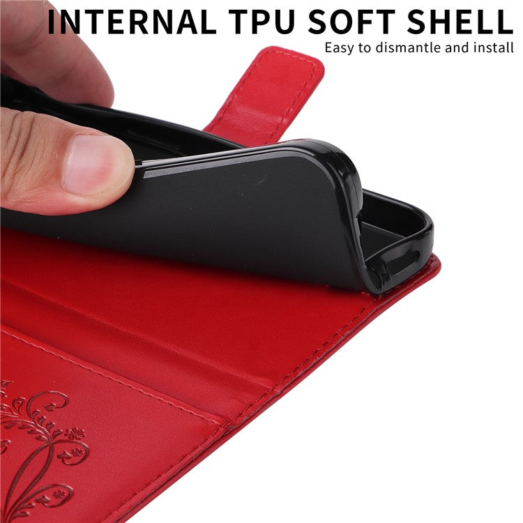 For vivo Y29s 5G Wallet Case Floral Butterfly Imprinted Leather Phone Cover Stand - Red