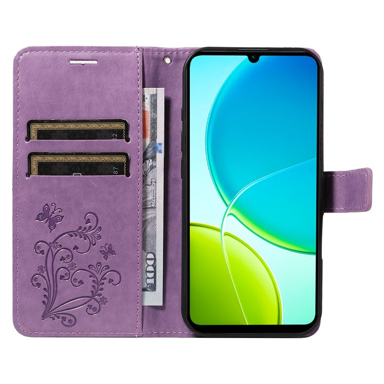 For vivo Y29s 5G Wallet Case Floral Butterfly Imprinted Leather Phone Cover Stand - Light Purple