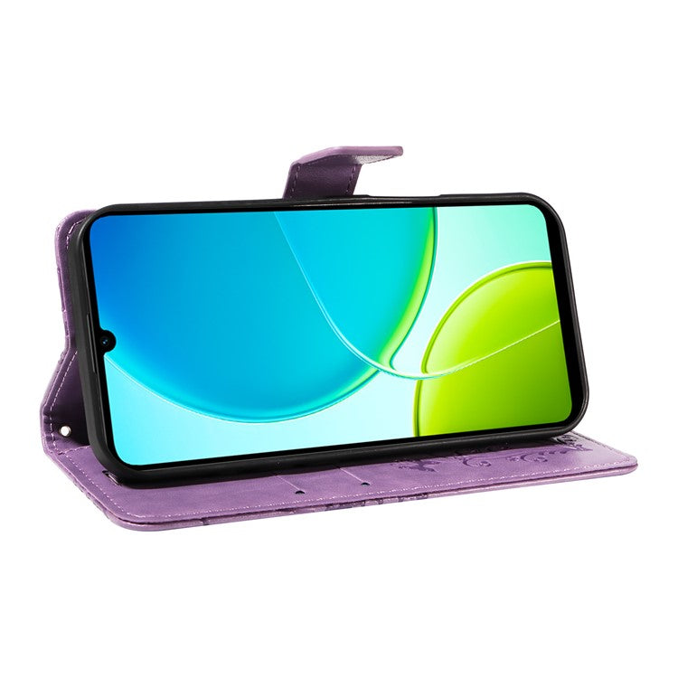 For vivo Y29s 5G Wallet Case Floral Butterfly Imprinted Leather Phone Cover Stand - Light Purple