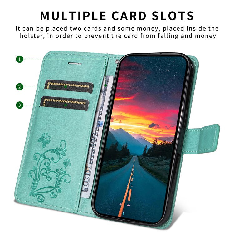 For vivo V50 5G Wallet Case Floral Butterfly Imprinted Leather Phone Cover Stand -  Green