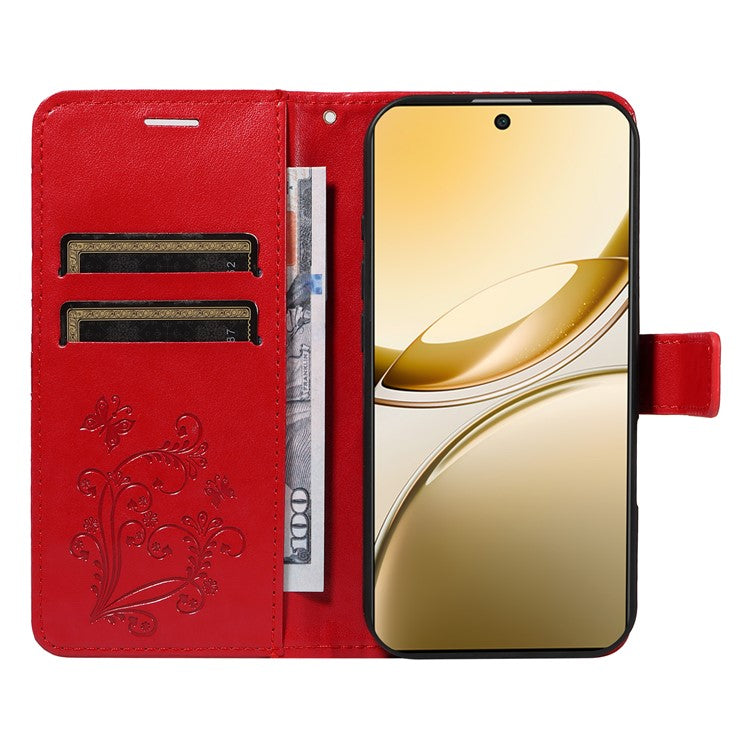 For vivo V50 5G Wallet Case Floral Butterfly Imprinted Leather Phone Cover Stand - Red
