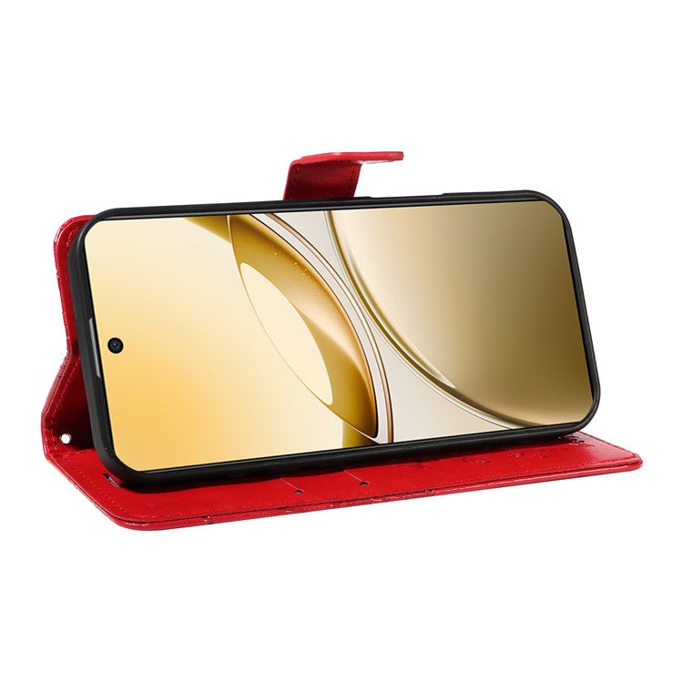 For vivo V50 5G Wallet Case Floral Butterfly Imprinted Leather Phone Cover Stand - Red