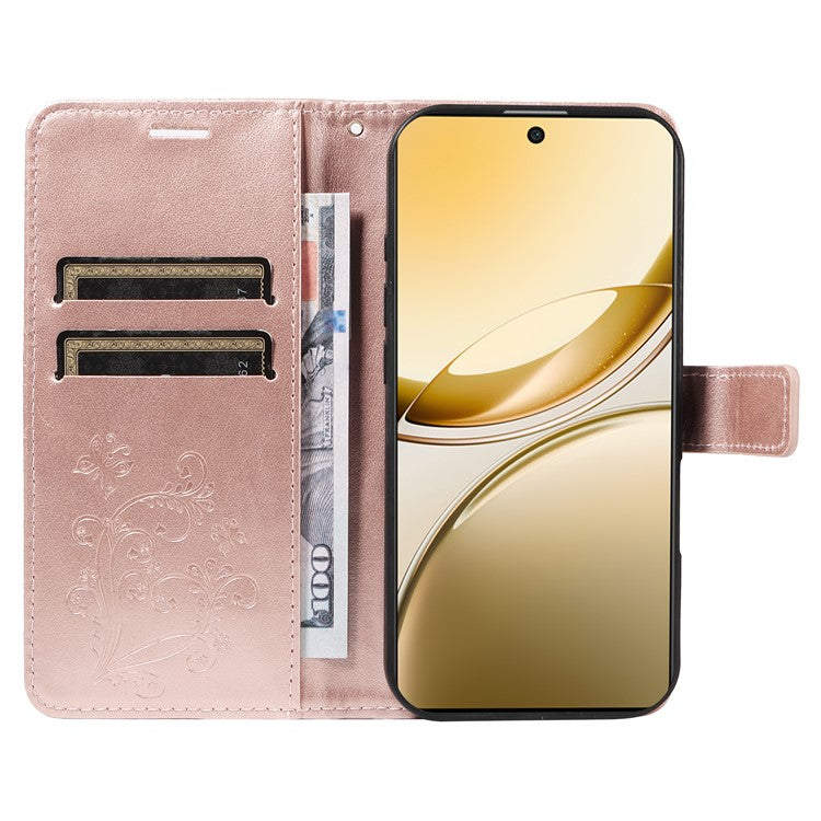 For vivo V50 5G Wallet Case Floral Butterfly Imprinted Leather Phone Cover Stand -  Rose Gold