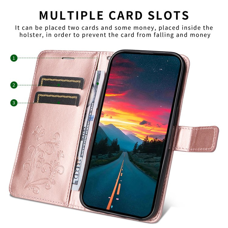 For vivo V50 5G Wallet Case Floral Butterfly Imprinted Leather Phone Cover Stand -  Rose Gold