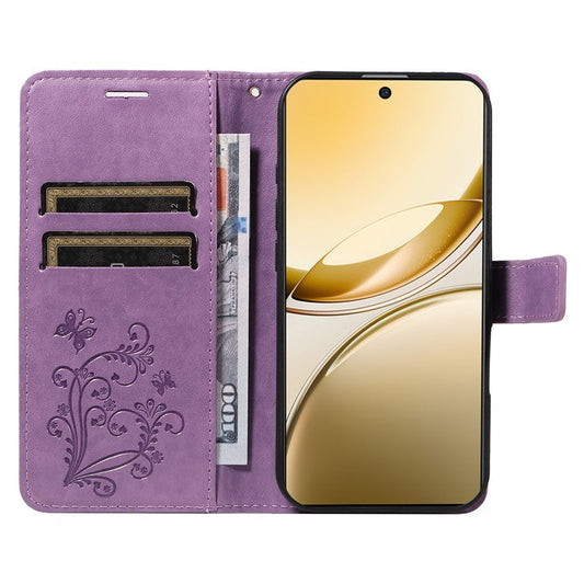 For vivo V50 5G Wallet Case Floral Butterfly Imprinted Leather Phone Cover Stand - Light Purple