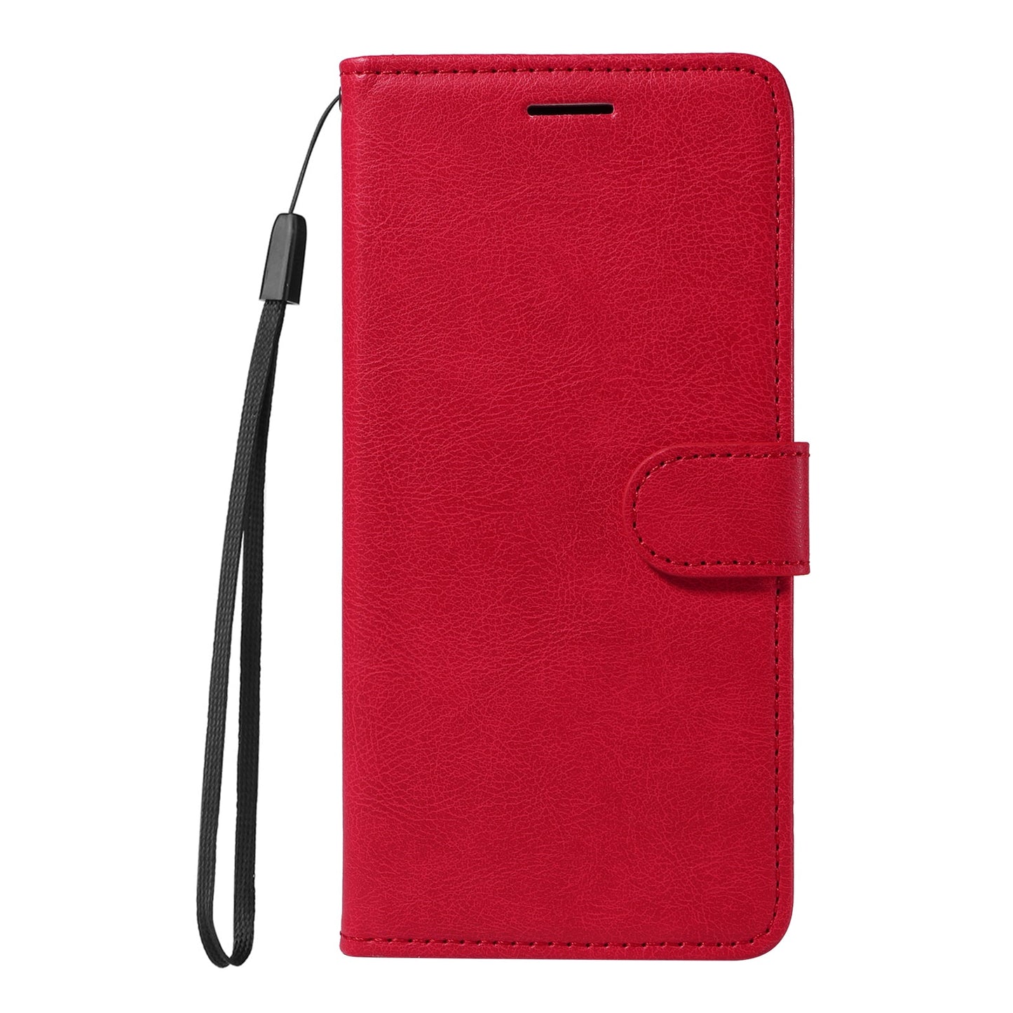 For vivo V50 5G Leather Wallet Case with Strap Solid Color Phone Stand Cover - Red