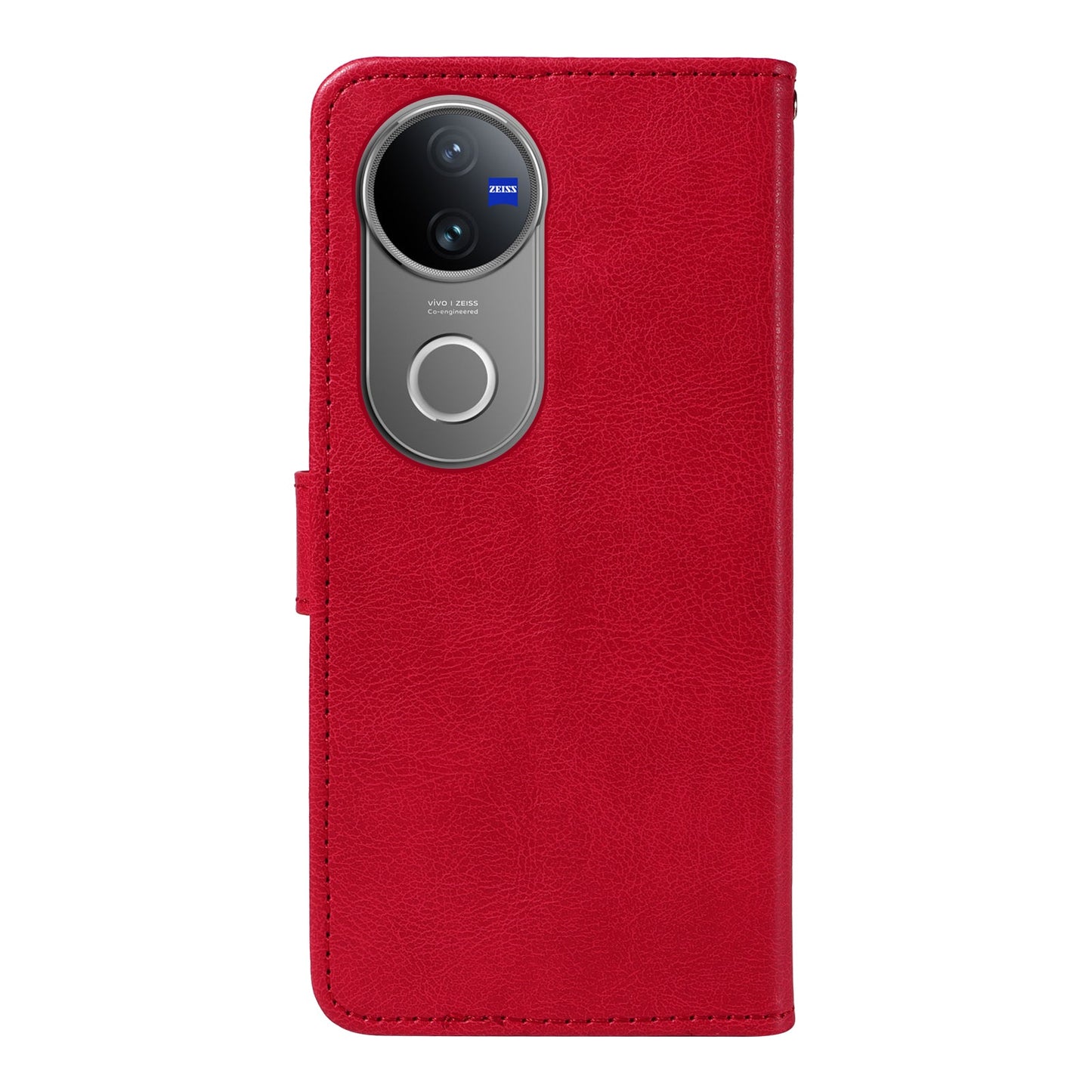 For vivo V50 5G Leather Wallet Case with Strap Solid Color Phone Stand Cover - Red