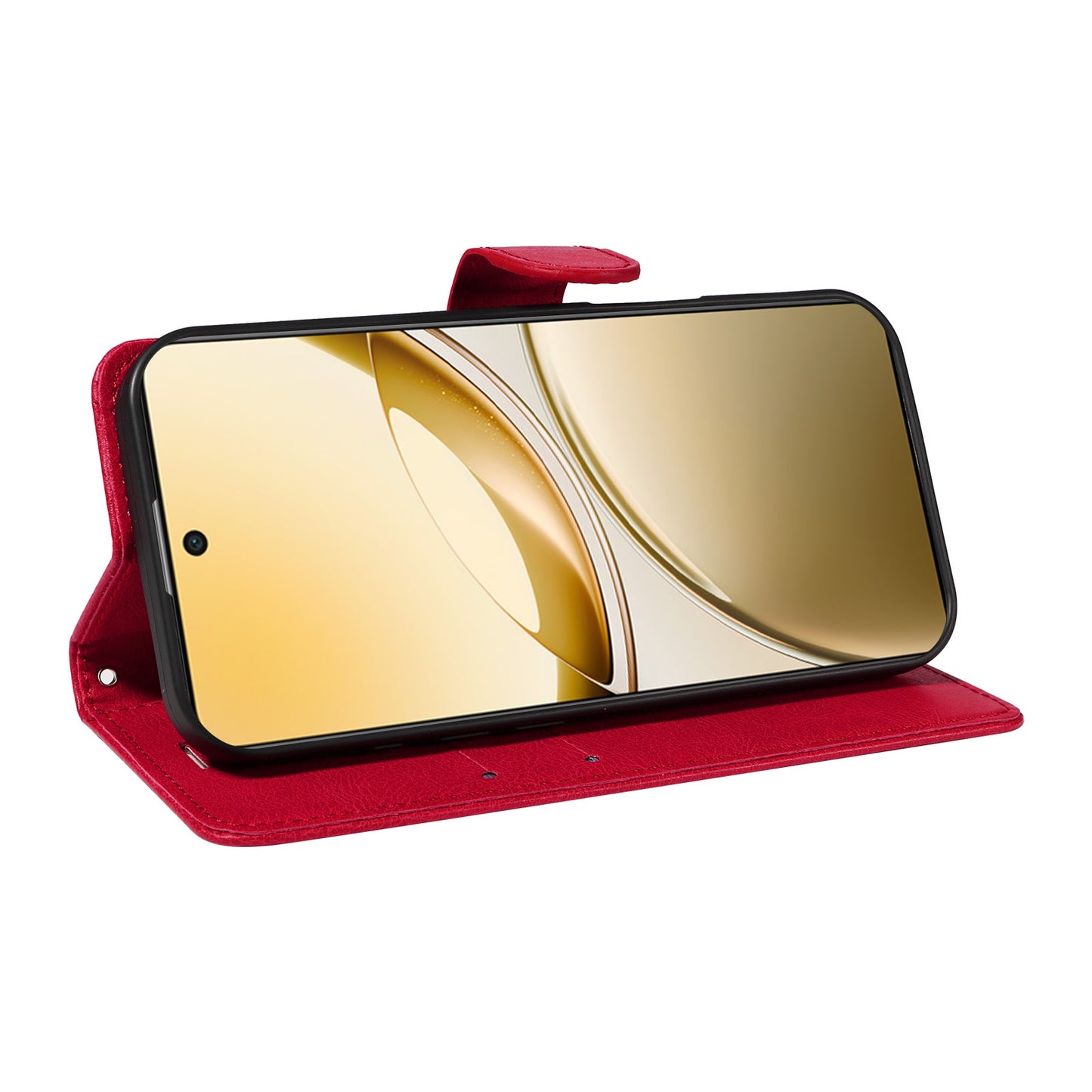 For vivo V50 5G Leather Wallet Case with Strap Solid Color Phone Stand Cover - Red