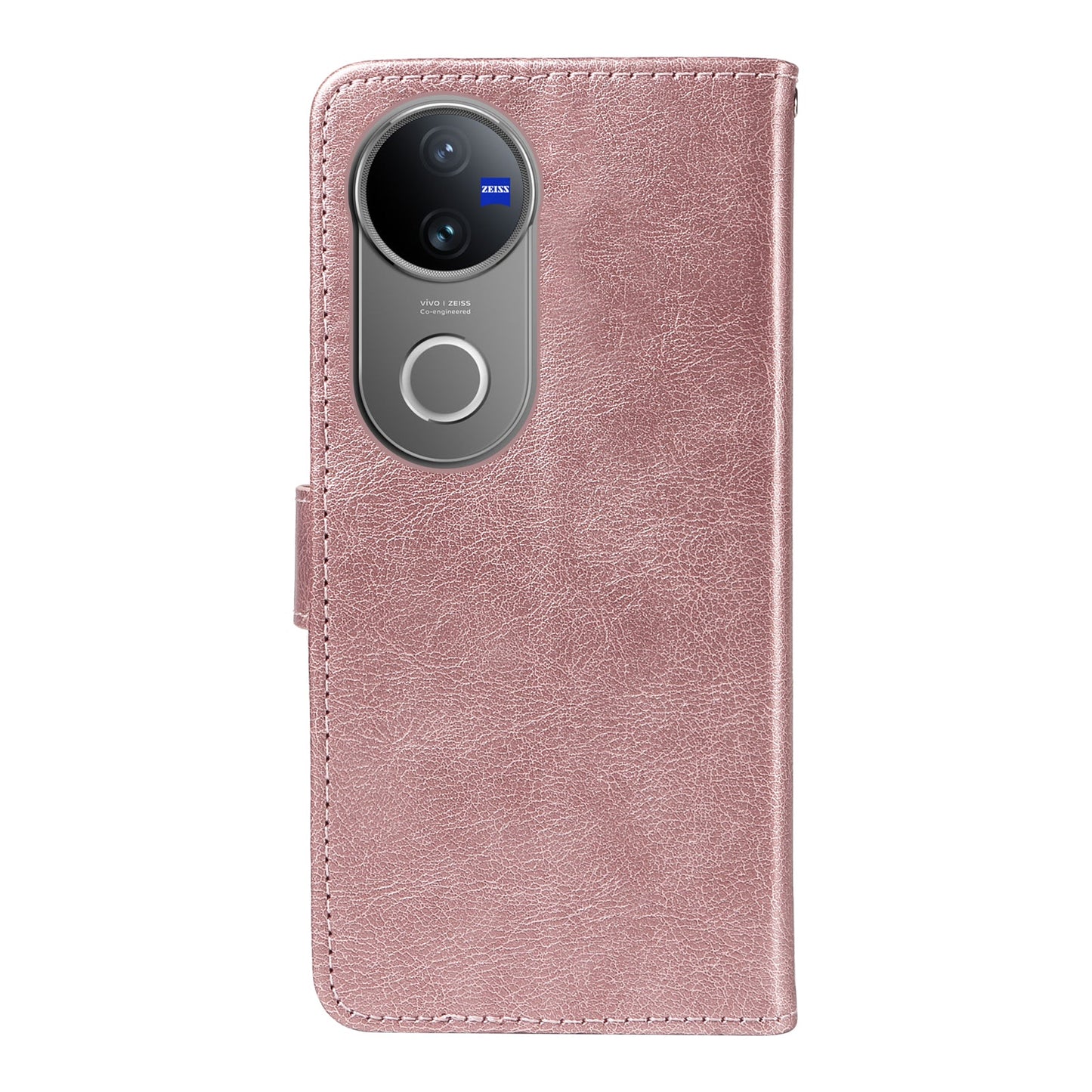For vivo V50 5G Leather Wallet Case with Strap Solid Color Phone Stand Cover - Rose Gold