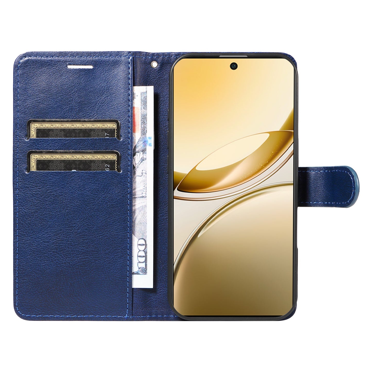 For vivo V50 5G Leather Wallet Case with Strap Solid Color Phone Stand Cover - Blue