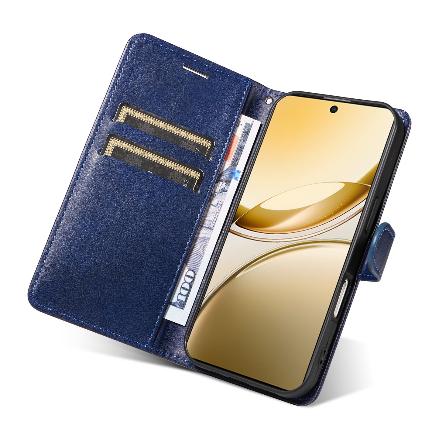 For vivo V50 5G Leather Wallet Case with Strap Solid Color Phone Stand Cover - Blue