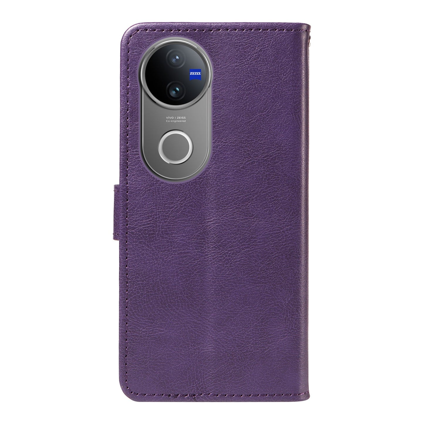 For vivo V50 5G Leather Wallet Case with Strap Solid Color Phone Stand Cover - Purple