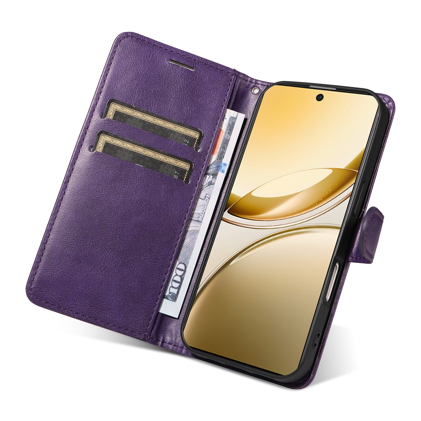 For vivo V50 5G Leather Wallet Case with Strap Solid Color Phone Stand Cover - Purple