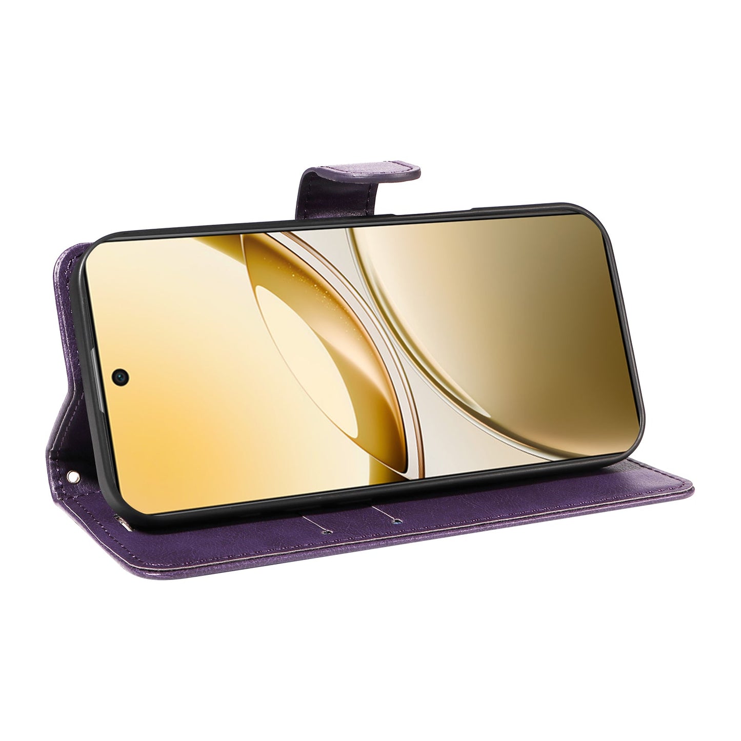 For vivo V50 5G Leather Wallet Case with Strap Solid Color Phone Stand Cover - Purple