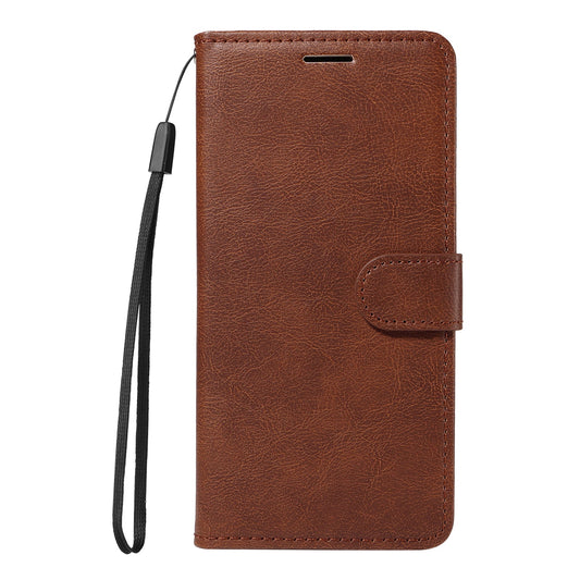 For vivo V50 5G Leather Wallet Case with Strap Solid Color Phone Stand Cover - Brown