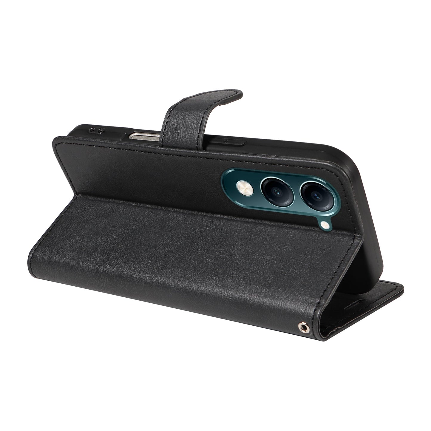 For vivo Y04 4G / vivo Y29s 5G Leather Wallet Case with Strap Solid Color Phone Stand Cover - Red