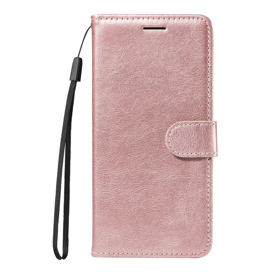 For vivo Y04 4G / vivo Y29s 5G Leather Wallet Case with Strap Solid Color Phone Stand Cover - Rose Gold