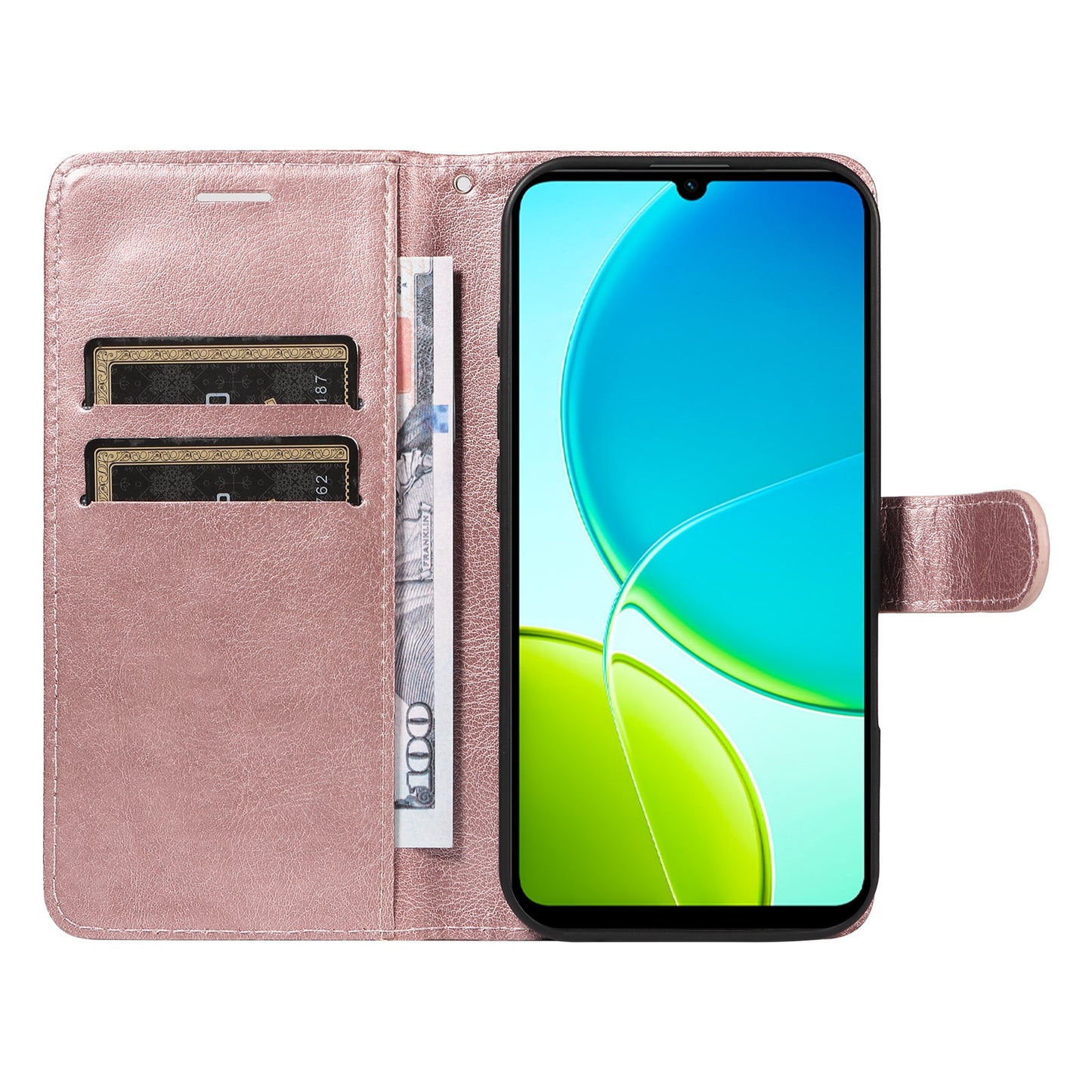 For vivo Y04 4G / vivo Y29s 5G Leather Wallet Case with Strap Solid Color Phone Stand Cover - Rose Gold