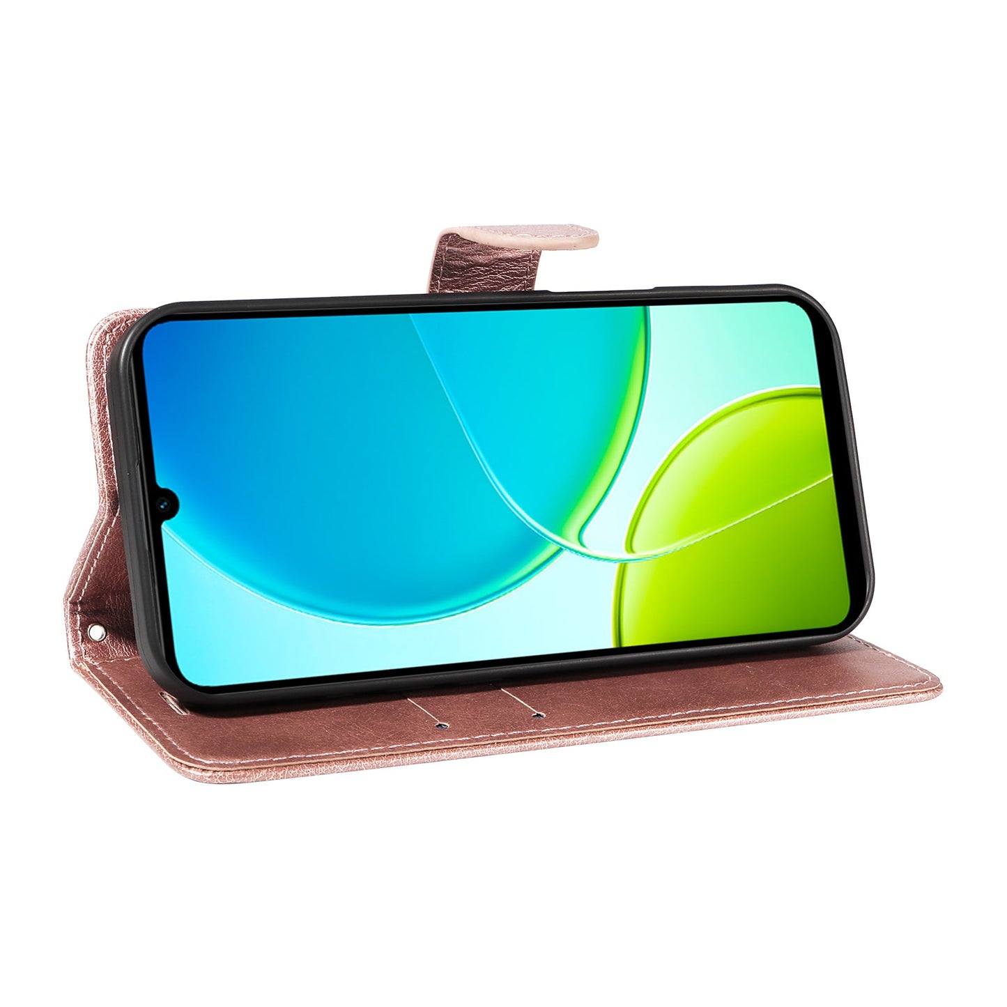 For vivo Y04 4G / vivo Y29s 5G Leather Wallet Case with Strap Solid Color Phone Stand Cover - Rose Gold